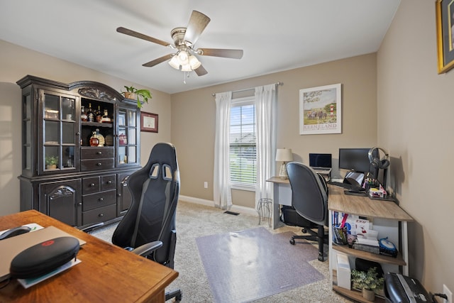 916 Auckland Ave, Richmond, KY 40475 - office area featuring a ceiling fan, baseboards, and light carpet