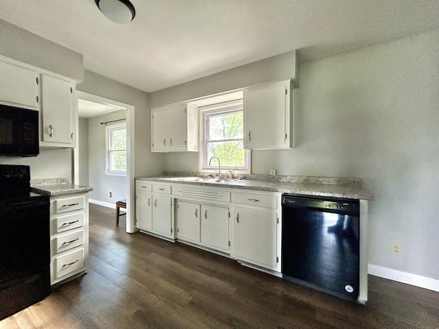 500 Meadowlark Dr, Somerset, KY 42503 - kitchen with white cabinets, dark wood-style floors, black appliances, and a sink