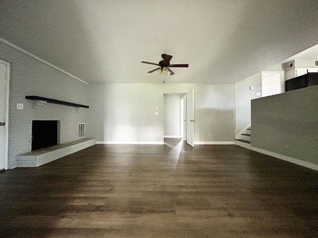500 Meadowlark Dr, Somerset, KY 42503 - unfurnished living room featuring wood finished floors, visible vents, stairway, ceiling fan, and baseboards
