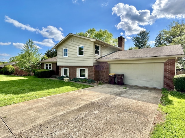 500 Meadowlark Dr, Somerset, KY 42503 - split level home with a front yard, a garage, brick siding, and driveway