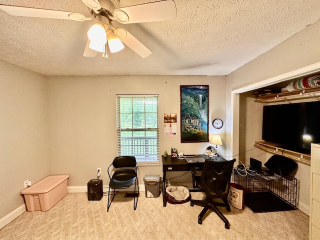 315 Sukey Hollow Rd, Williamsburg, KY 40769 - carpeted office space featuring a textured ceiling, ceiling fan, and baseboards