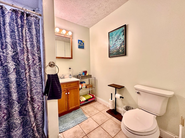 315 Sukey Hollow Rd, Williamsburg, KY 40769 - bathroom featuring toilet, tile patterned flooring, a textured ceiling, vanity, and a shower with shower curtain