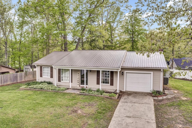 324 Circle Dr, Morehead, KY 40351 - ranch-style house with a garage, driveway, metal roof, and central air condition unit