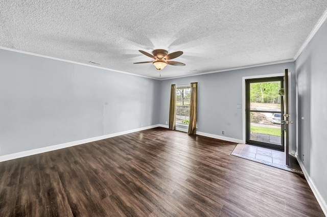 324 Circle Dr, Morehead, KY 40351 - unfurnished room featuring dark wood-style floors, crown molding, ceiling fan, a textured ceiling, and baseboards