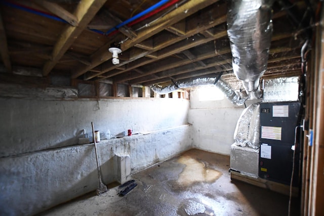 basement with heating unit