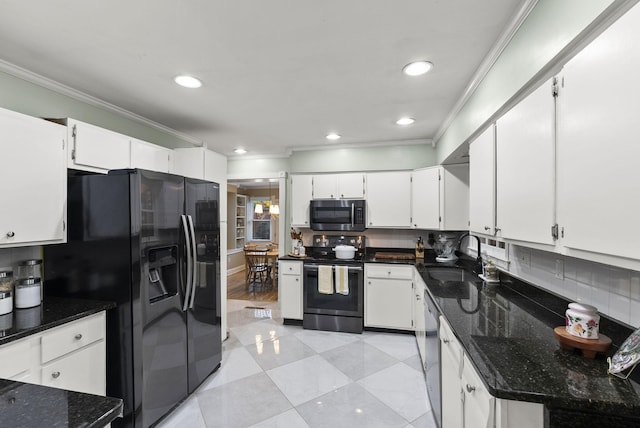 2310 Tulsa Rd, Lexington, KY 40503 - kitchen featuring stainless steel appliances, a sink, ornamental molding, light tile patterned floors, and decorative backsplash