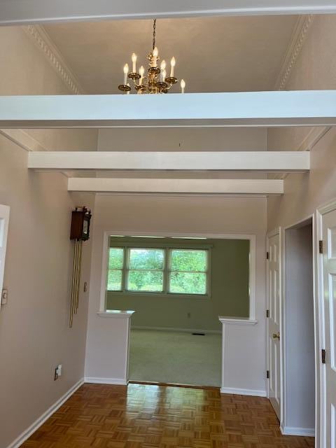1819 N 27th Hwy, Cynthiana, KY 41031 - unfurnished room with a chandelier, baseboards, and beam ceiling