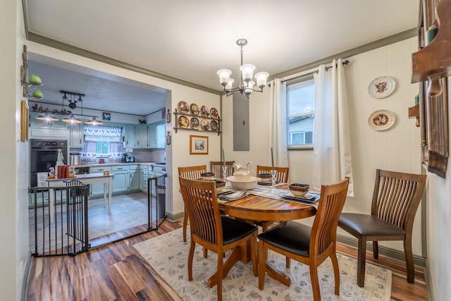 dining room featuring dark wood-style flooring and a chandelier