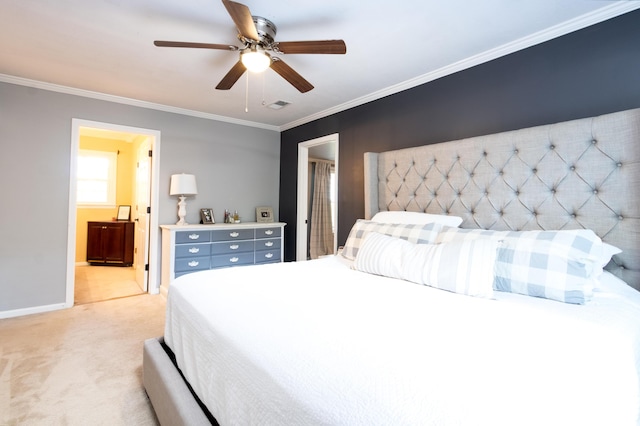 3476 Grasmere Dr, Lexington, KY 40503 - bedroom featuring light colored carpet, crown molding, baseboards, a ceiling fan, and ensuite bathroom