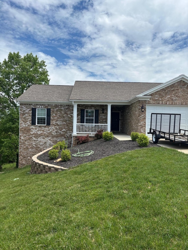 875 Ridgeview Dr, Frankfort, KY 40601 - single story home with brick siding, a porch, a front yard, and roof with shingles
