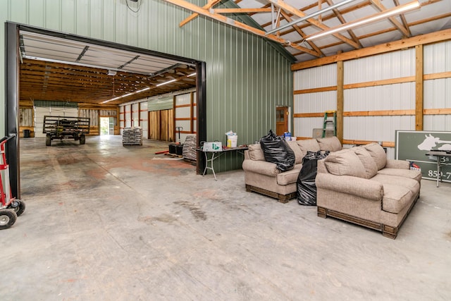 garage with metal wall