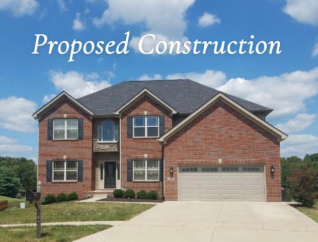115 Oakhill Ln, Georgetown, KY 40324 - view of front facade with driveway, brick siding, a front lawn, and a garage