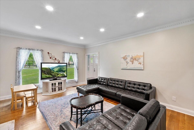 1183 The Ridings, Winchester, KY 40391 - living room featuring ornamental molding, plenty of natural light, baseboards, recessed lighting, and wood finished floors