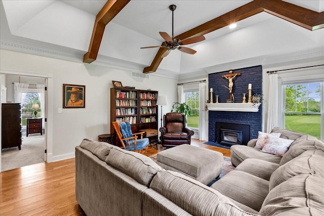 1183 The Ridings, Winchester, KY 40391 - living area featuring a brick fireplace, a ceiling fan, light wood-style flooring, and baseboards
