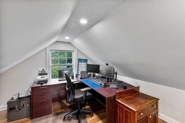 1183 The Ridings, Winchester, KY 40391 - office area with light wood-style floors, vaulted ceiling, recessed lighting, and baseboards