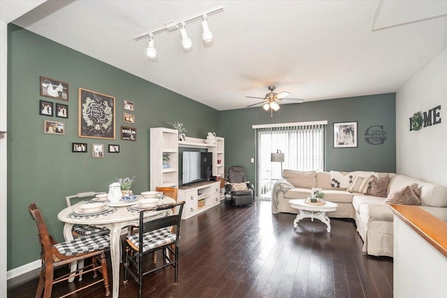 2627 Calgary, Lexington, KY 40509 - living room featuring ceiling fan, hardwood / wood-style flooring, rail lighting, and baseboards