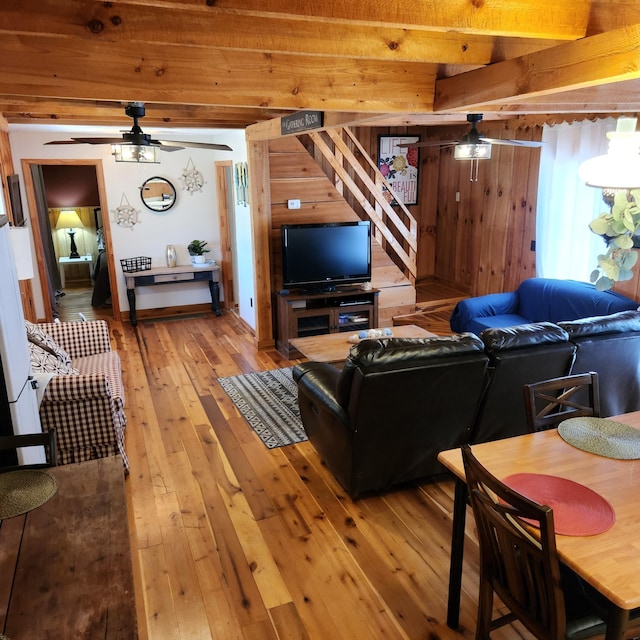 42 Alley Rd, Wellington, KY 40387 - living area with ceiling fan, stairway, and light wood-style floors