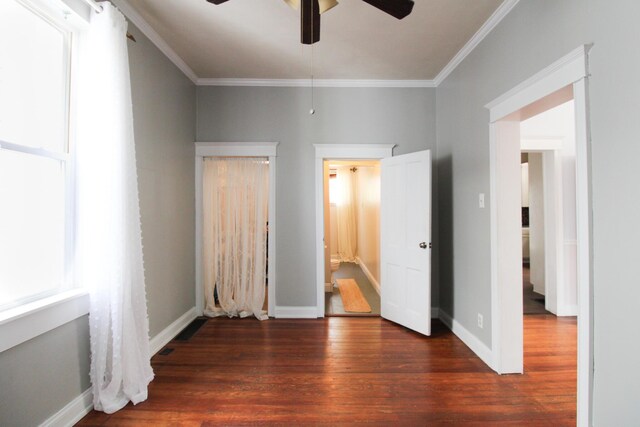 50 Sterling Ave, Fort Thomas, KY 41075 - unfurnished bedroom with wood finished floors, baseboards, crown molding, and ceiling fan