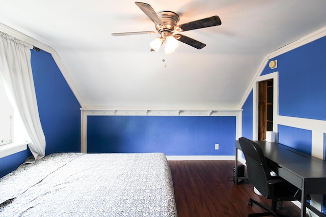 50 Sterling Ave, Fort Thomas, KY 41075 - bedroom featuring vaulted ceiling, wood finished floors, baseboards, a ceiling fan, and an office area