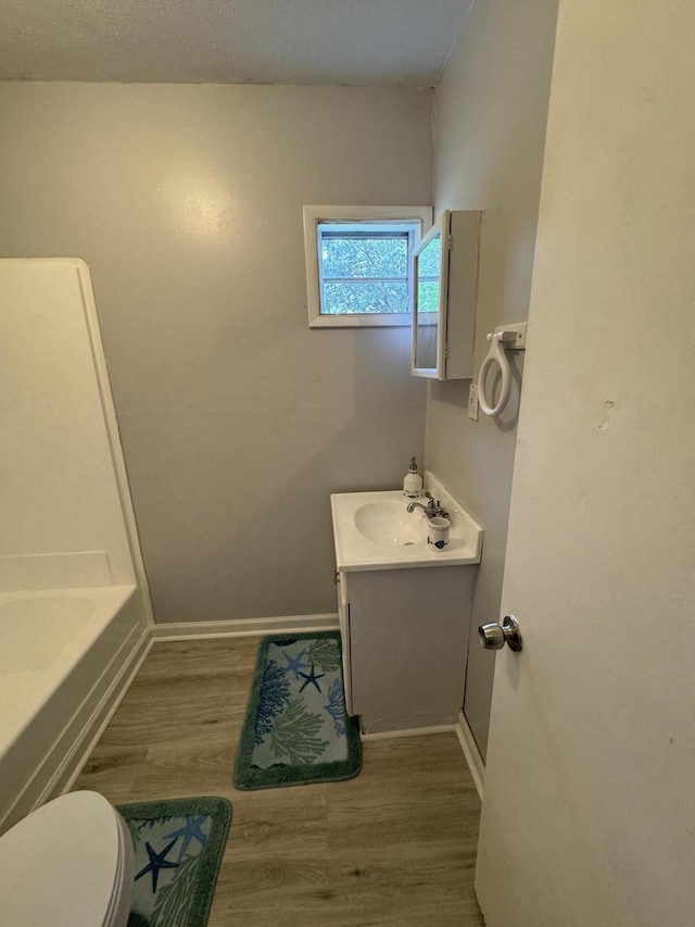 357 Powell Rd, Clay City, KY 40312 - bathroom with baseboards, wood finished floors, toilet, and vanity