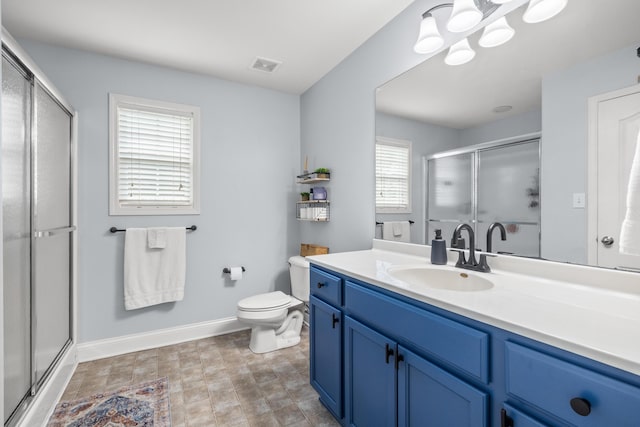 157 Cross Park Dr, Georgetown, KY 40324 - full bathroom with a chandelier, a shower stall, vanity, baseboards, and toilet