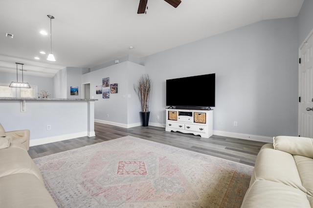 157 Cross Park Dr, Georgetown, KY 40324 - living area with dark wood-style flooring, a ceiling fan, baseboards, and recessed lighting