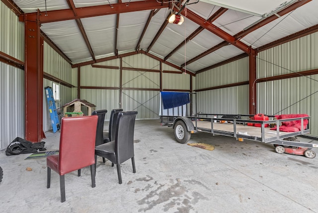 garage with metal wall