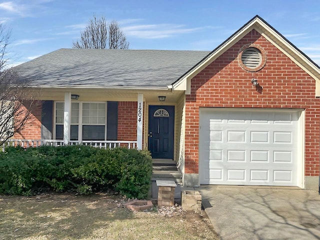 1204 Red Stone Dr, Lexington, KY 40509 - single story home featuring brick siding, driveway, a shingled roof, and a porch