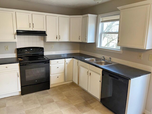 1204 Red Stone Dr, Lexington, KY 40509 - kitchen with black appliances, under cabinet range hood, a sink, and dark countertops