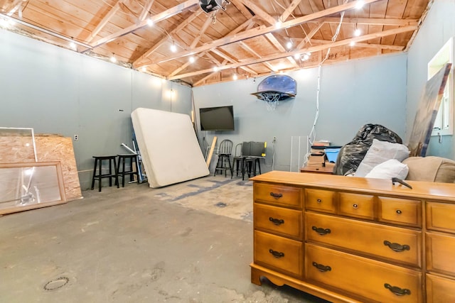 below grade area with wood ceiling