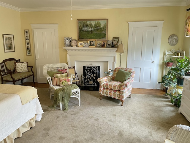 218 W Campbell St, Frankfort, KY 40601 - carpeted living room featuring ornamental molding and a fireplace