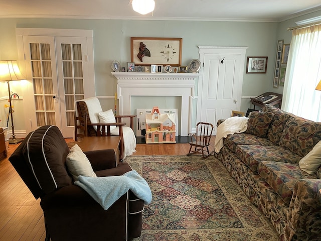 218 W Campbell St, Frankfort, KY 40601 - living room with wood finished floors, french doors, and crown molding