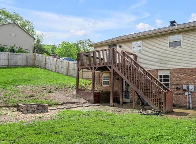 501 Ashley Ct, Berea, KY 40403 - rear view of house with stairs, a wooden deck, and brick siding