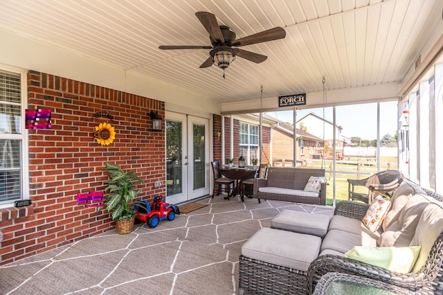 129 General Cleburne Dr, Richmond, KY 40475 - sunroom / solarium featuring ceiling fan, outdoor lounge area, and french doors