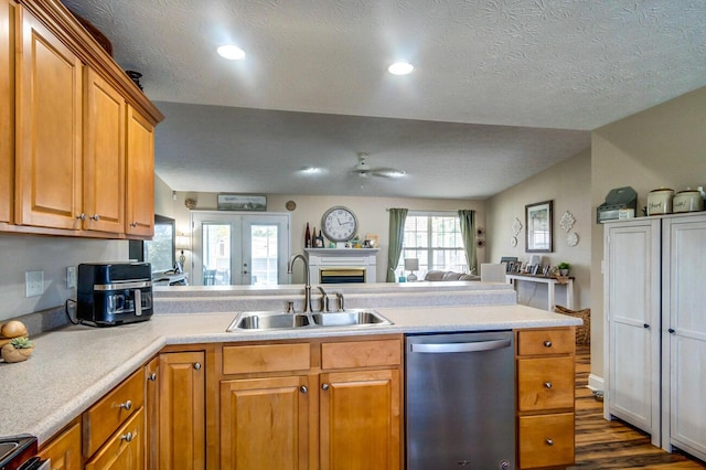129 General Cleburne Dr, Richmond, KY 40475 - kitchen featuring stainless steel dishwasher, a sink, ceiling fan, a peninsula, and light countertops