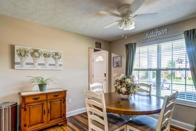 129 General Cleburne Dr, Richmond, KY 40475 - dining area with plenty of natural light, baseboards, ceiling fan, wood finished floors, and a textured ceiling