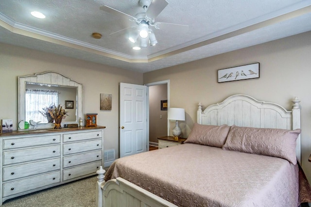 129 General Cleburne Dr, Richmond, KY 40475 - carpeted bedroom featuring a raised ceiling, recessed lighting, crown molding, and ceiling fan