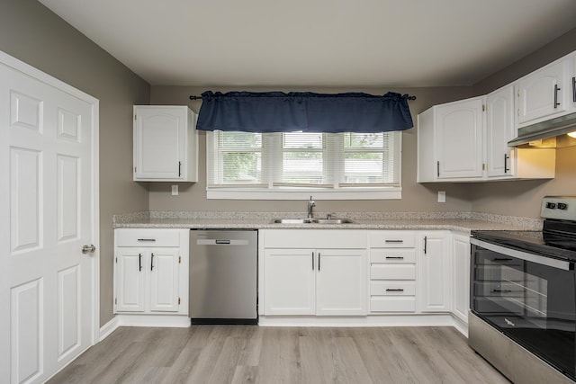 kitchen with appliances with stainless steel finishes, a sink, under cabinet range hood, and plenty of natural light