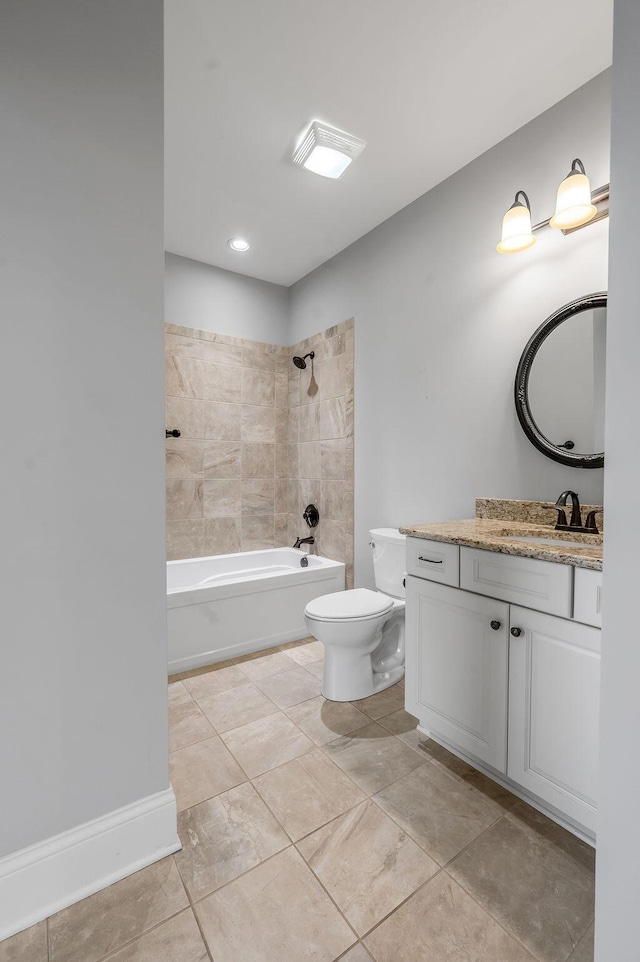 full bathroom featuring vanity, toilet, and  shower combination