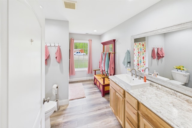663 John R Jones Rd, London, KY 40741 - bathroom with toilet, baseboards, wood finished floors, vanity, and recessed lighting