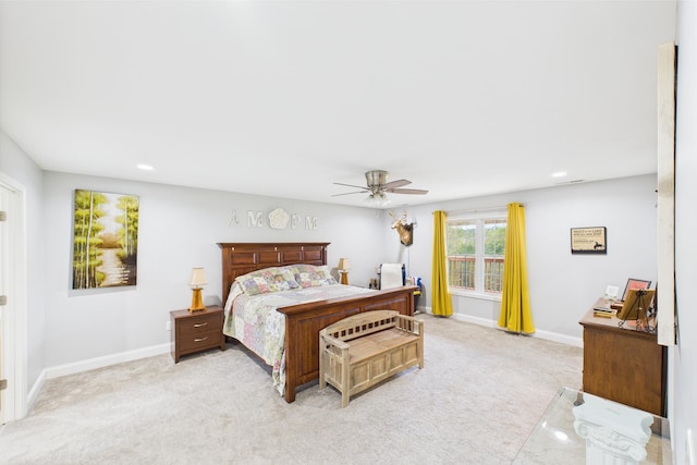 663 John R Jones Rd, London, KY 40741 - bedroom with light carpet, baseboards, recessed lighting, and ceiling fan