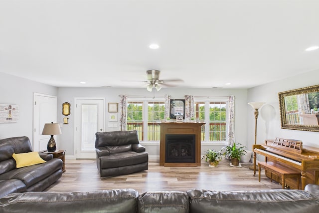 663 John R Jones Rd, London, KY 40741 - living room featuring recessed lighting, a fireplace, wood finished floors, and ceiling fan