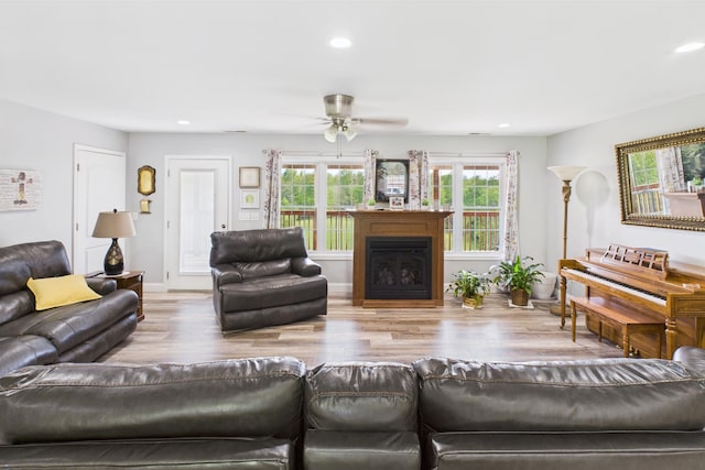 663 John R Jones Rd, London, KY 40741 - living area featuring recessed lighting, wood finished floors, a fireplace, and a ceiling fan