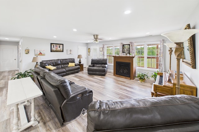 663 John R Jones Rd, London, KY 40741 - living area featuring a ceiling fan, recessed lighting, a fireplace, and wood finished floors