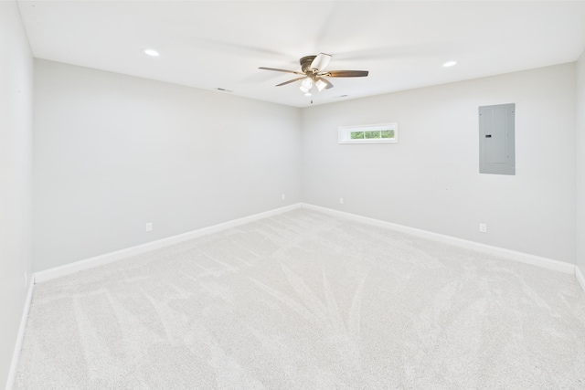 663 John R Jones Rd, London, KY 40741 - unfurnished room with electric panel, light colored carpet, a ceiling fan, baseboards, and recessed lighting