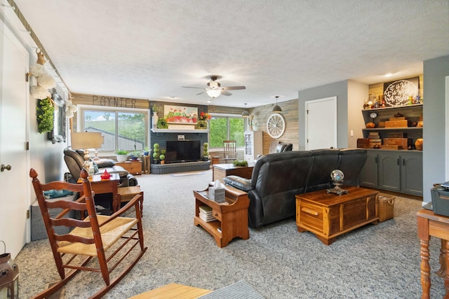 429 Old Danville Rd, Lancaster, KY 40444 - living area featuring ceiling fan, a textured ceiling, and carpet floors