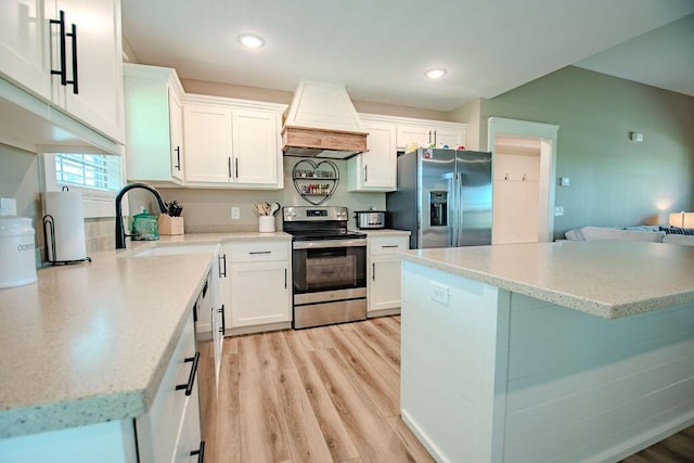 63 Liam Way, Paint Lick, KY 40461 - kitchen featuring appliances with stainless steel finishes, custom range hood, a sink, white cabinetry, and recessed lighting