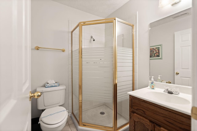 18-2 Woodson Bend Resort, Bronston, KY 42518 - full bath with a shower stall, toilet, vanity, a textured ceiling, and tile patterned flooring