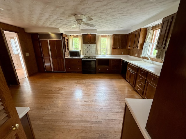 118 Timber Ln, Morehead, KY 40351 - kitchen featuring electric stove, a sink, ceiling fan, light countertops, and light wood-style flooring