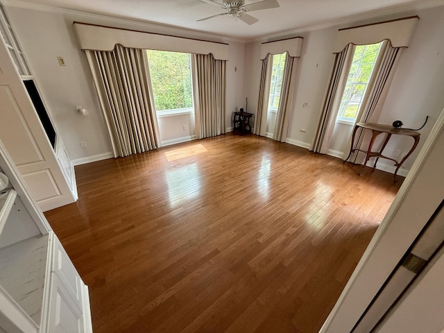 118 Timber Ln, Morehead, KY 40351 - unfurnished room featuring plenty of natural light, crown molding, wood finished floors, a ceiling fan, and baseboards